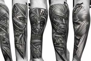 Roman warrior arm sleeve tattoo idea