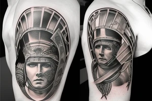 Roman warrior arm sleeve tattoo idea