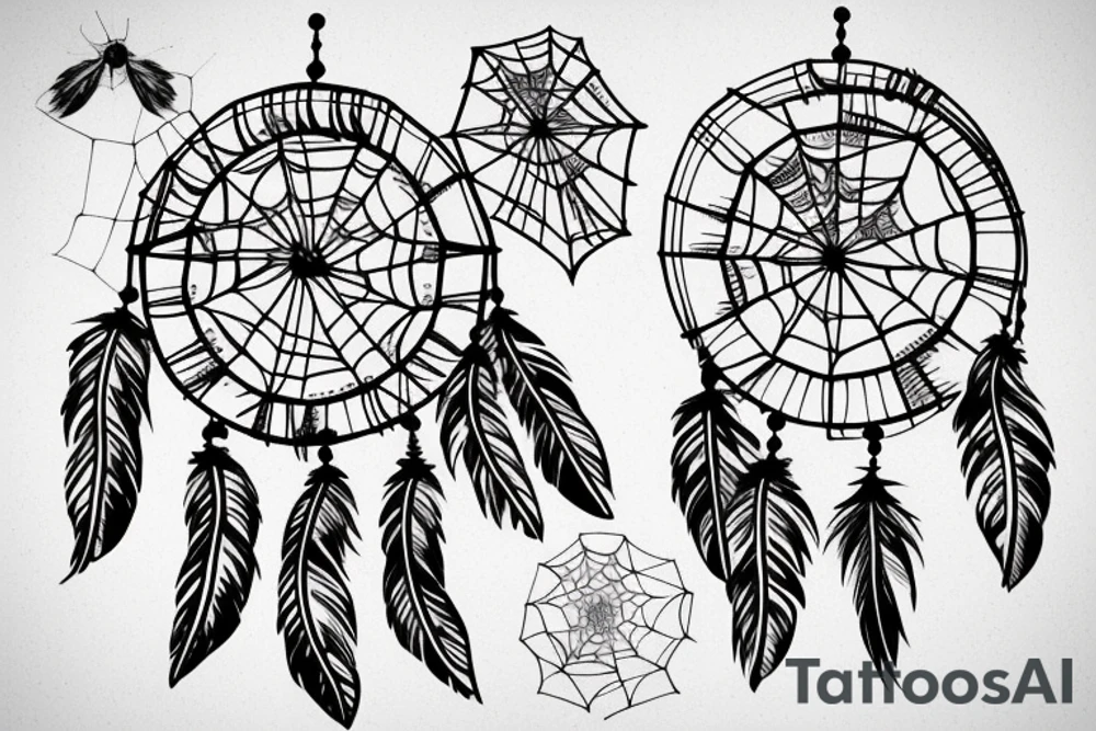 Dream catcher with mountains in the web tattoo idea
