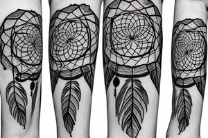 Dream catcher with mountains in the middle tattoo idea