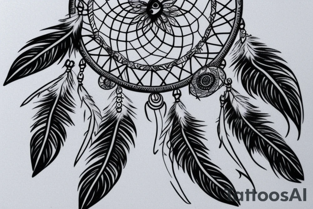 Dream catcher with mountains in the middle tattoo idea