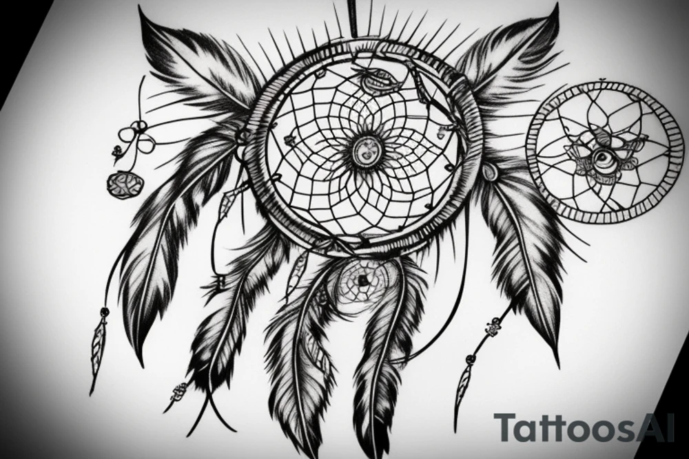 Dream catcher with flowers surrounding tattoo idea
