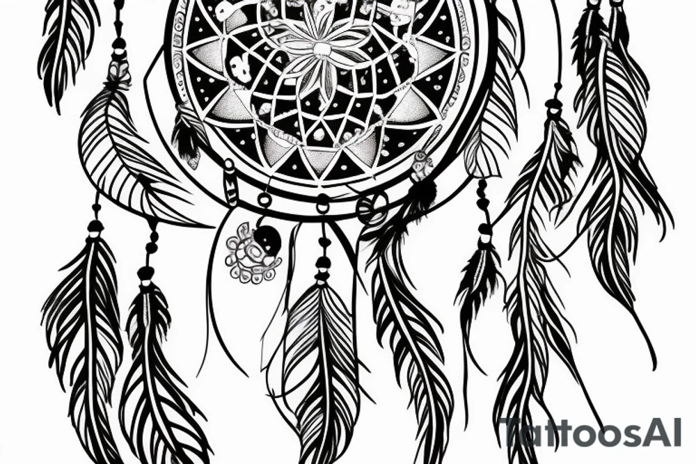Dream catcher with flower tattoo idea