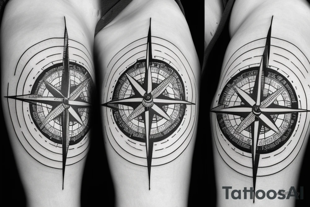 nautical compass with ship tattoo idea