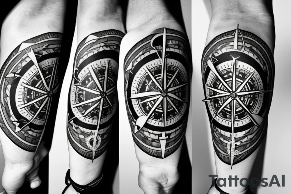 nautical compass with ship tattoo idea