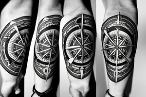 nautical compass with ship tattoo idea