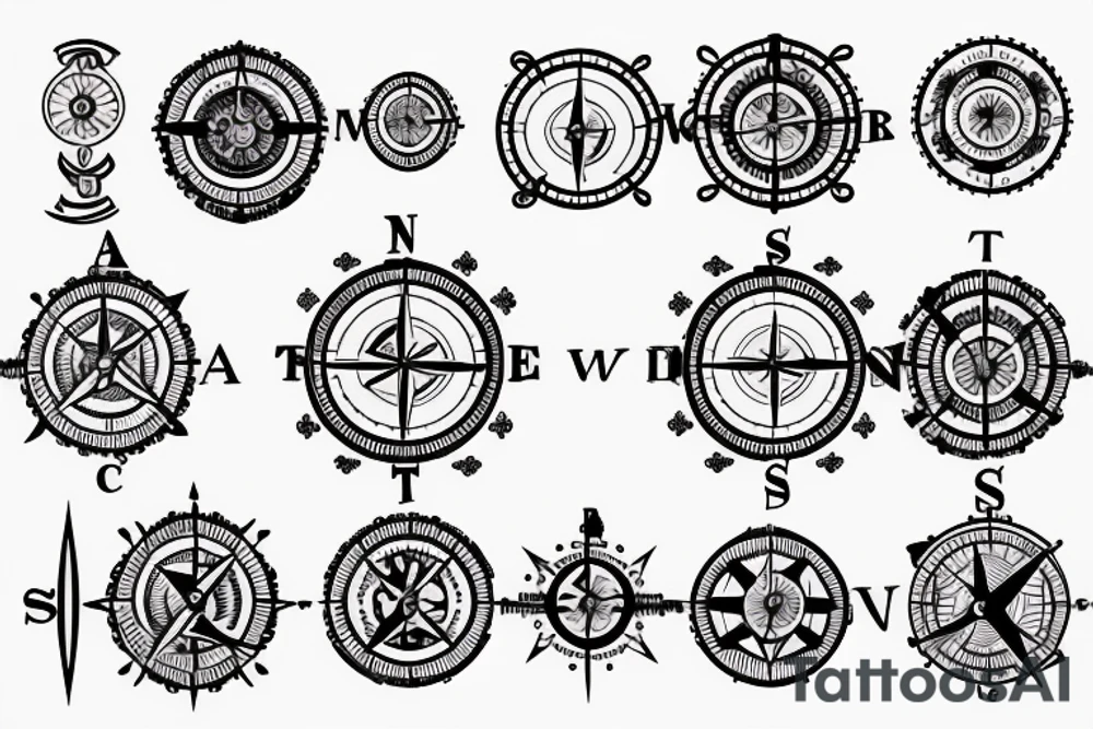 nautical compass with ship tattoo idea