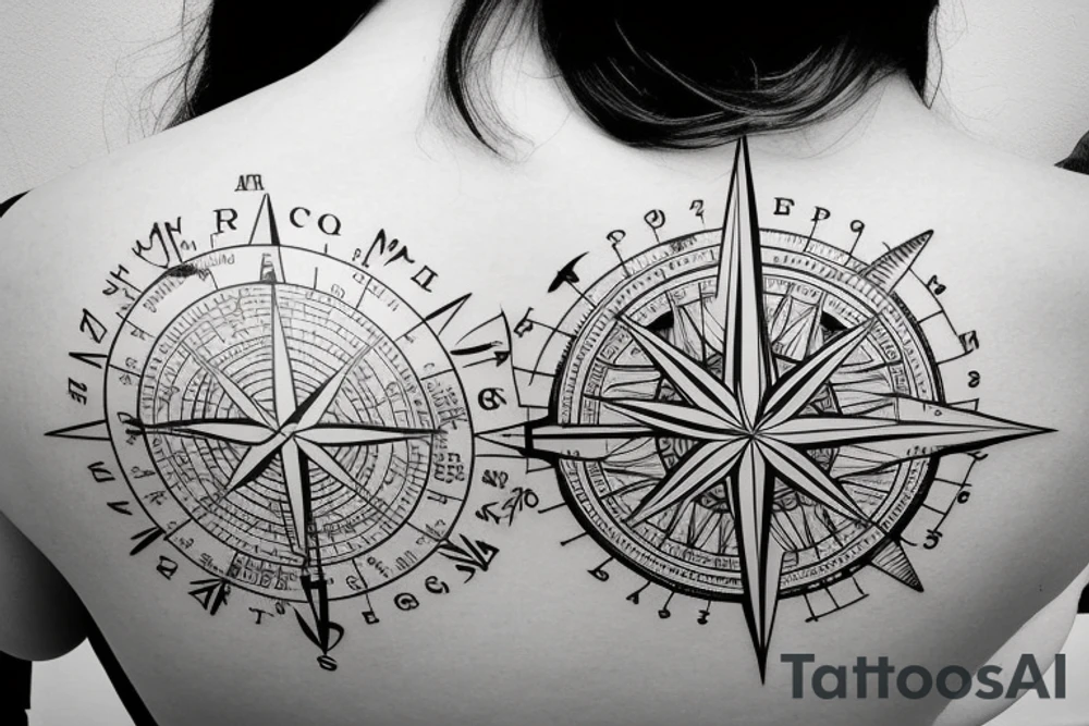 nautical compass back tattoo idea