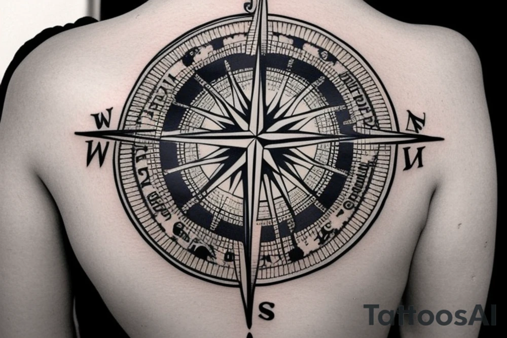 nautical compass back tattoo idea