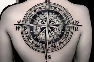 nautical compass back tattoo idea