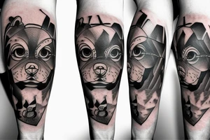 Man shoulder tattoo of a bear's face with large eyes and strong glance tattoo idea