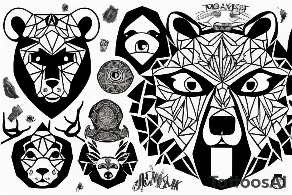 Man shoulder tattoo of a bear's face with large eyes and strong glance tattoo idea