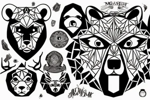 Man shoulder tattoo of a bear's face with large eyes and strong glance tattoo idea