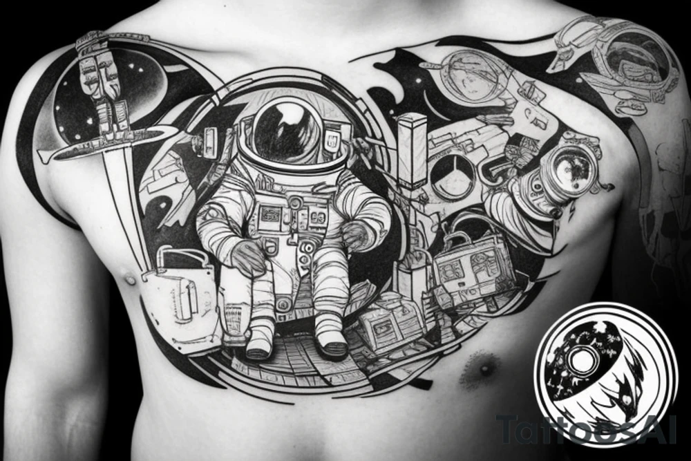 Astronaut in Space in front of the World tattoo idea