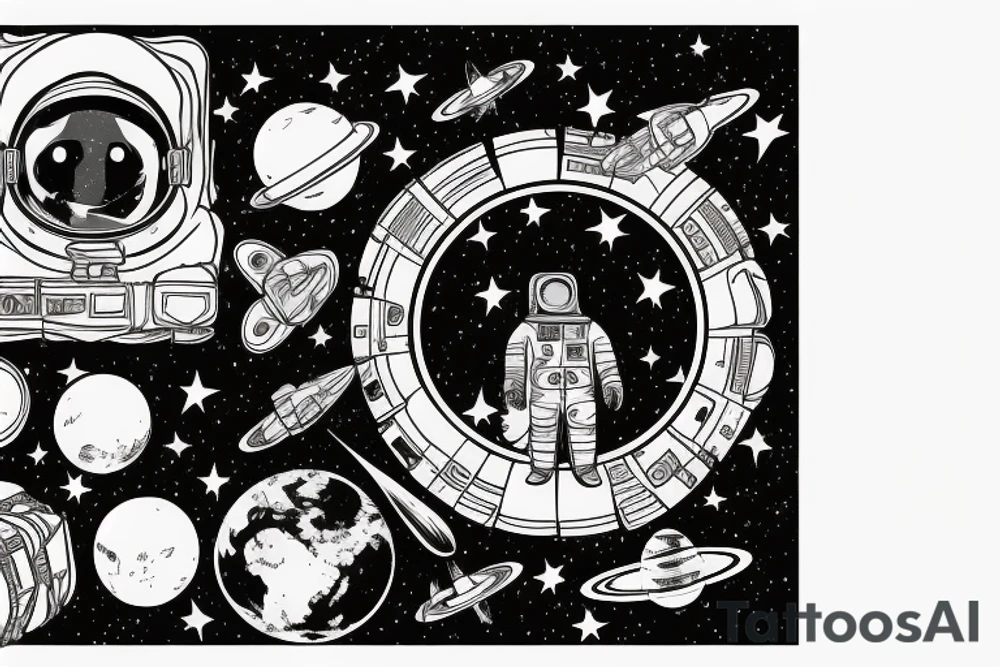 Astronaut in Space in front of the World tattoo idea