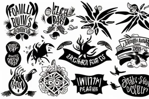 Beach with quote, family and animals tattoo idea