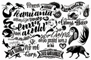 Beach with quote, family and animals tattoo idea