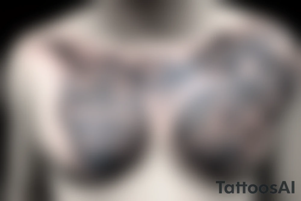chest tattoo with Beach and animals tattoo idea