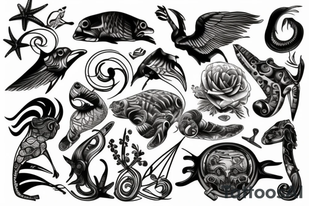 Tattoo with Beach and animals tattoo idea