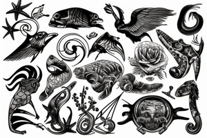 Tattoo with Beach and animals tattoo idea