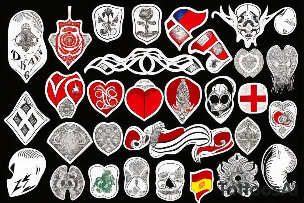 Complex tattoo that represents the countries Denmark, Norway and Spain tattoo idea