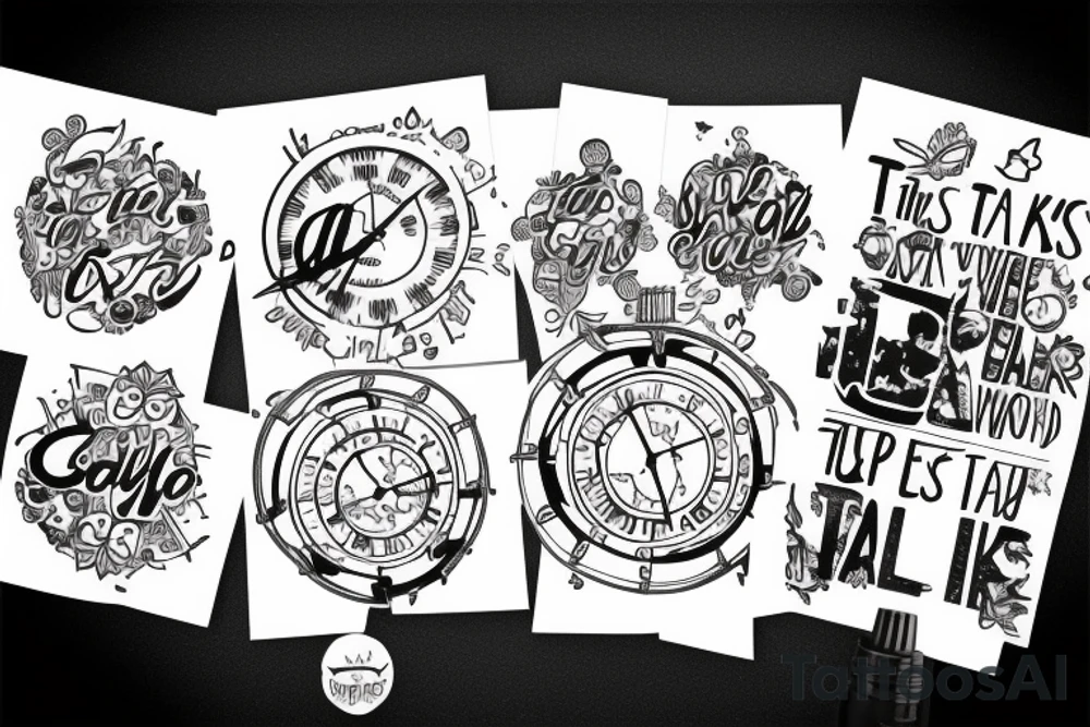 a clock falling through space withe the words "it just takes time" tattoo idea