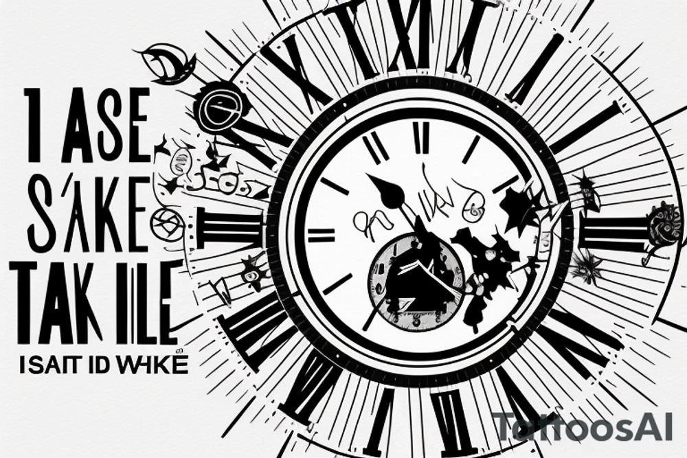 a clock falling through space withe the words "it just takes time" tattoo idea