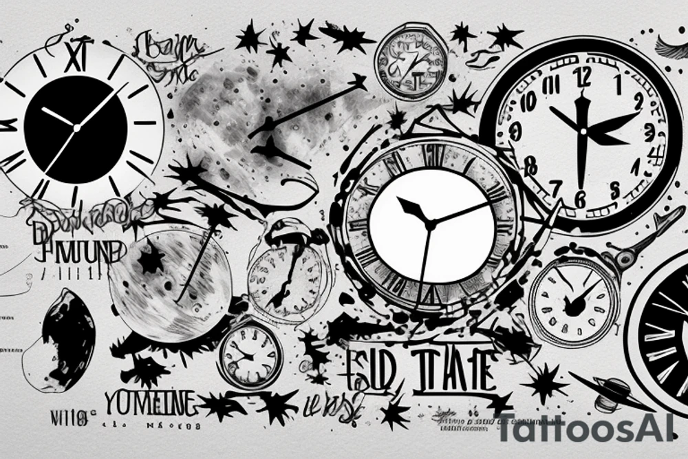 a clock falling through space with the words it just takes time tattoo idea