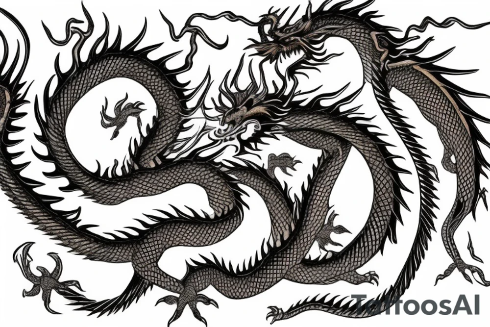 Skinny Golden dragon back tattoo idea