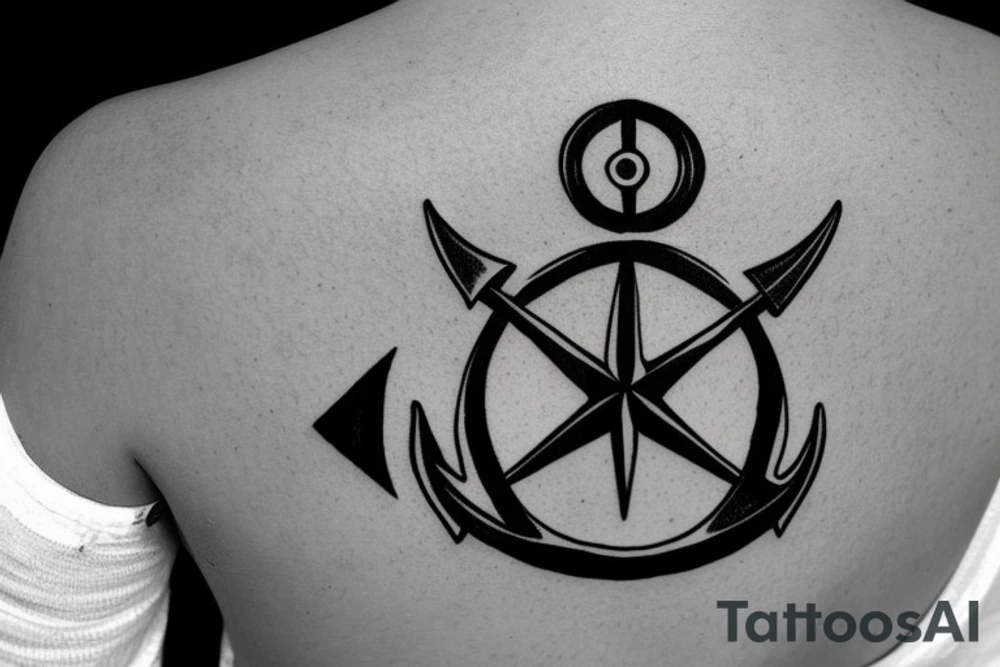 anchor compass back tattoo idea