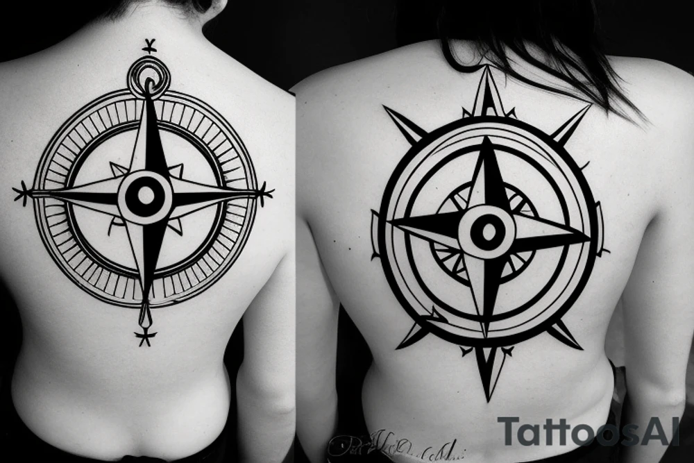 anchor compass back tattoo idea