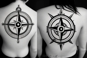anchor compass back tattoo idea