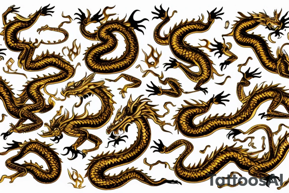 Skinny Golden dragon back gold tattoo idea