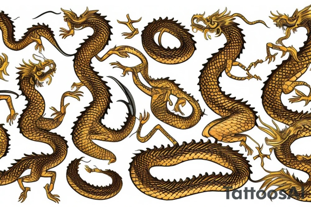 Skinny Golden dragon back gold tattoo idea
