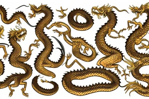 Skinny Golden dragon back gold tattoo idea