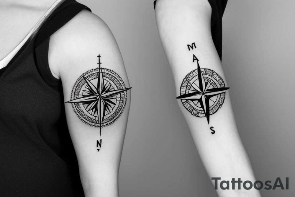 compass back with shading tattoo idea