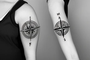 compass back with shading tattoo idea