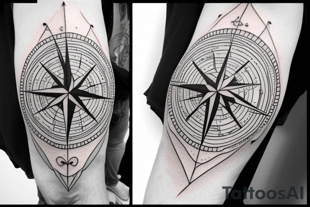 compass back with shading tattoo idea