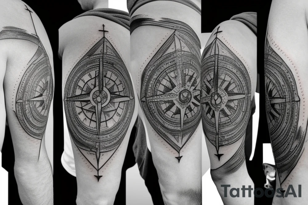 compass back with shading tattoo idea