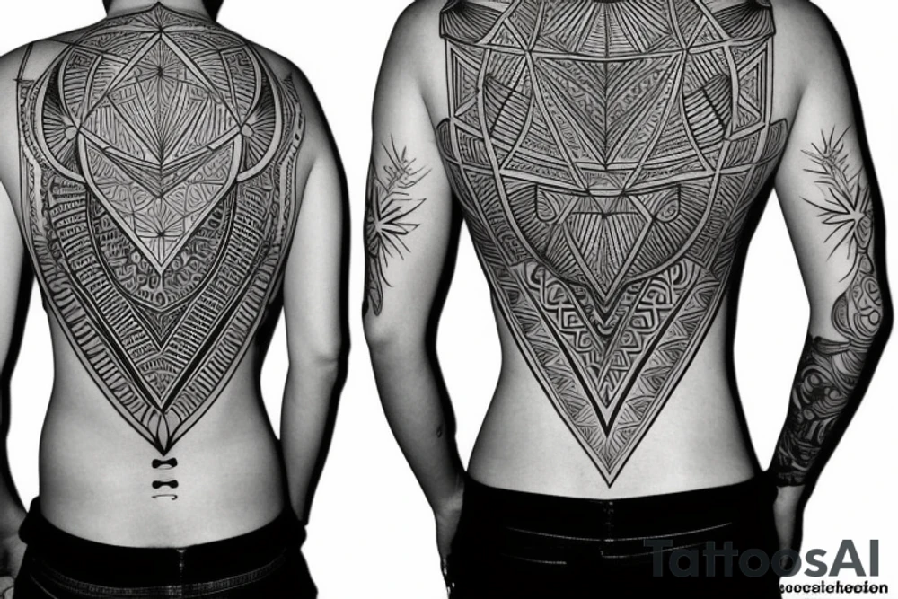 large geometric design on the back tattoo idea