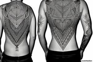 large geometric design on the back tattoo idea