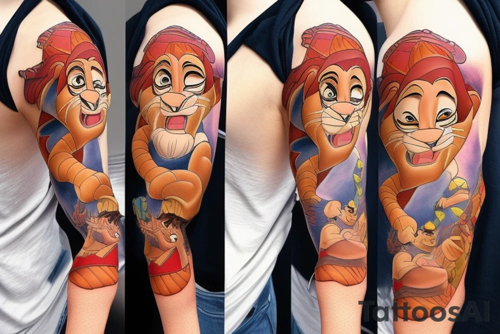 Disney sleeve using lion king, Hercules, Aladdin, and Snow White tattoo idea