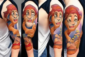 Disney sleeve using lion king, Hercules, Aladdin, and Snow White tattoo idea