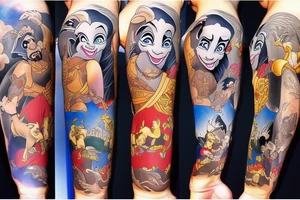 Disney sleeve using lion king, Hercules, Aladdin, and Snow White tattoo idea