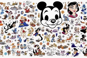 Disney sleeve with Aladdin, lion king, Hercules, and Snow White tattoo idea