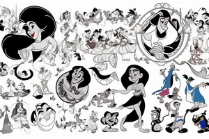 Disney sleeve with Aladdin, lion king, Hercules, and Snow White tattoo idea
