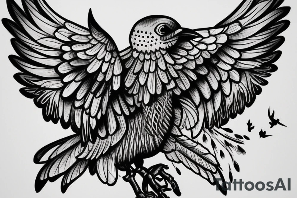 Flying crow with eyes on the wings tattoo idea