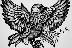 Flying crow with eyes on the wings tattoo idea