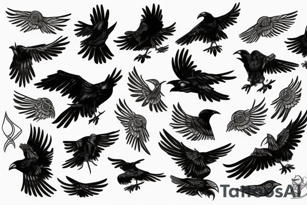 Flying crow with eyes on its wings tattoo idea