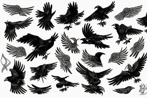 Flying crow with eyes on its wings tattoo idea